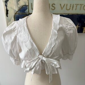 For Love And Lemons White Lace Puff Sleeve Blouse